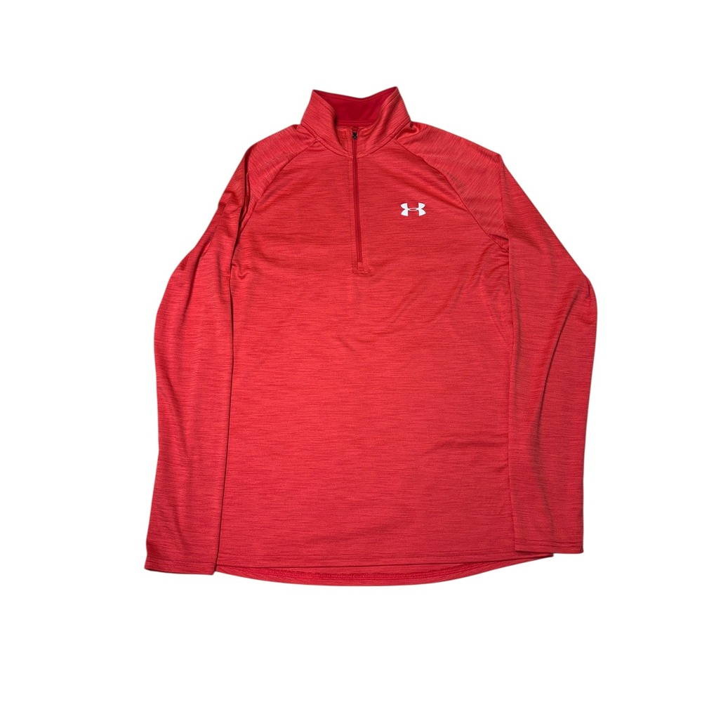 Under Armour Red Heathered Quarter Zip Pullover Sweatshirt Men's Medium Loose